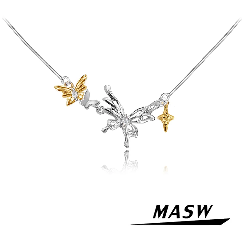 

MASW Original Design Delicate Style Splicing Color Chain Sweet Butterfly Pendant Necklace For Women Girl Gift Popular Jewelry