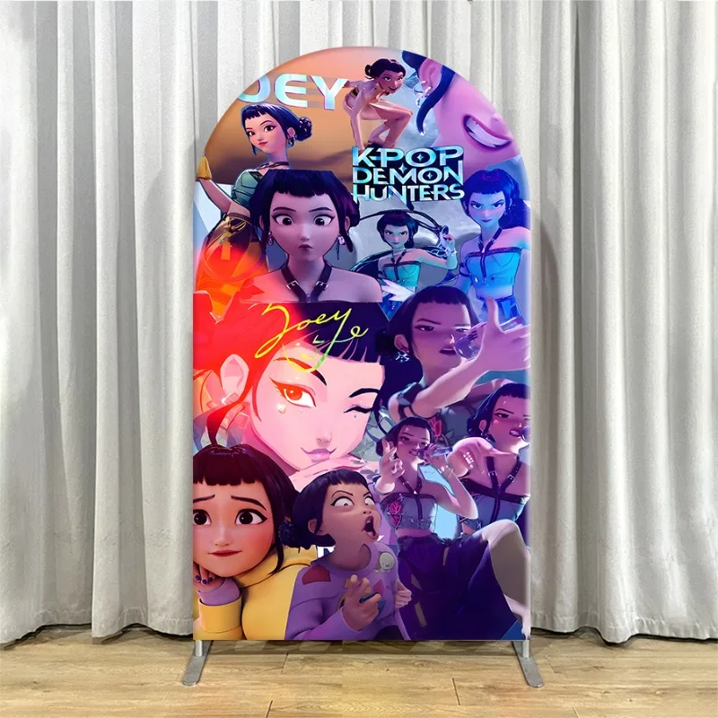 Non Elastic Kpop Demon Hunters Arch Backdrop Cover Single-layer Happy Birthday Background Banner Party Decoration for Adults