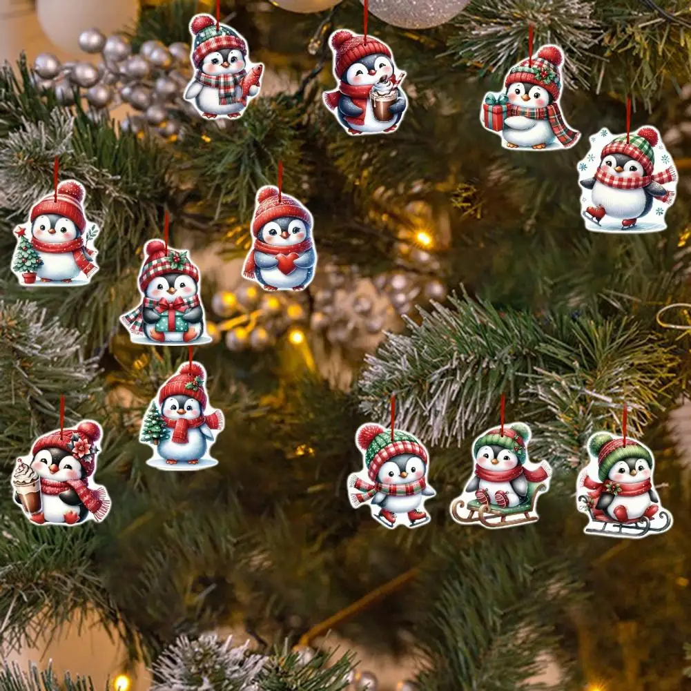 Wooden Penguin Decorations Christmas Ornaments Wooden Cartoon Penguin Decoration Xmas Tree Hanging Tags for Holiday Home Decor