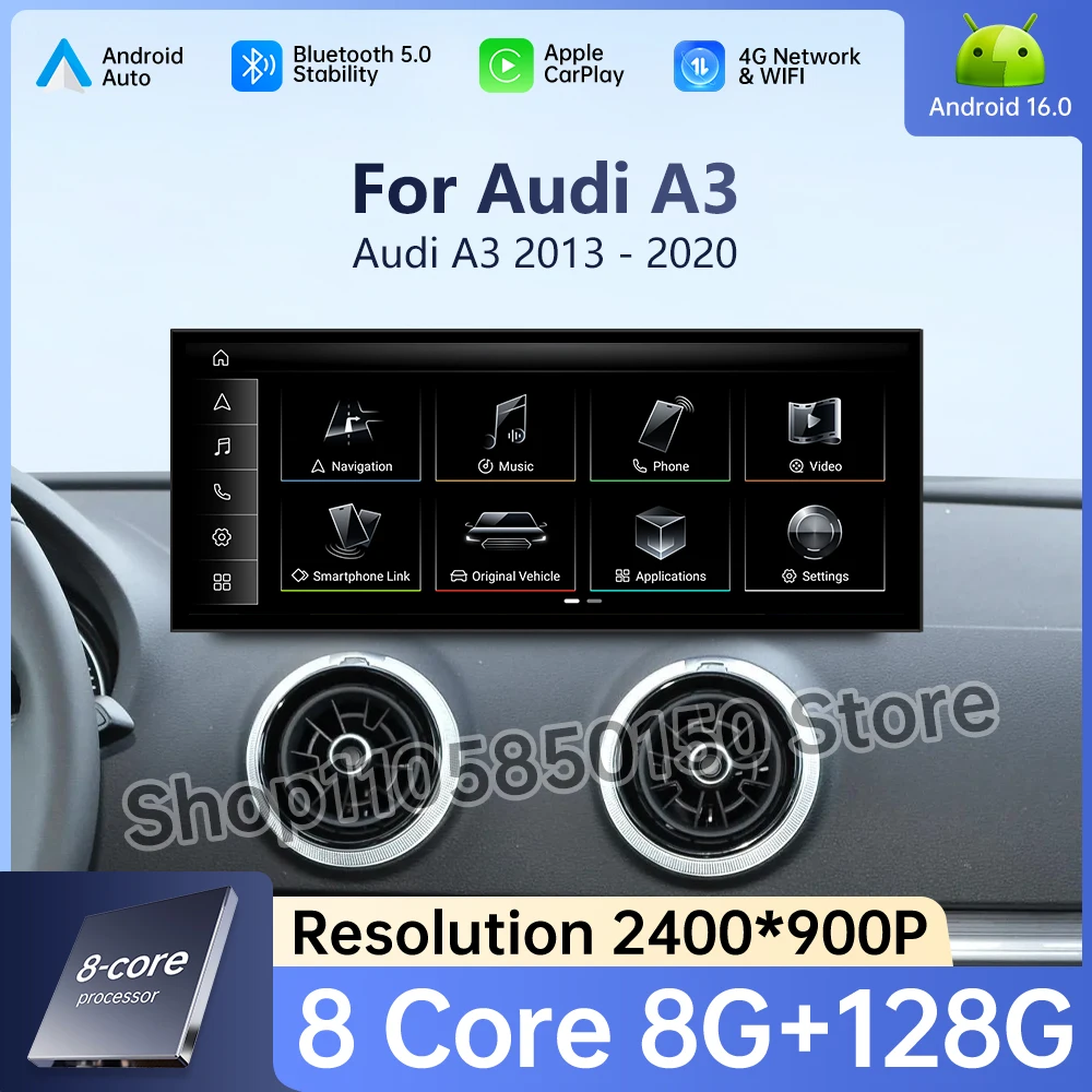 Android 16 GPS Car Radio Multimedia Video Player for Audi A3 2013 2020 Wireless CarPlay 4G WiFi DSP Stereo QLED Screen
