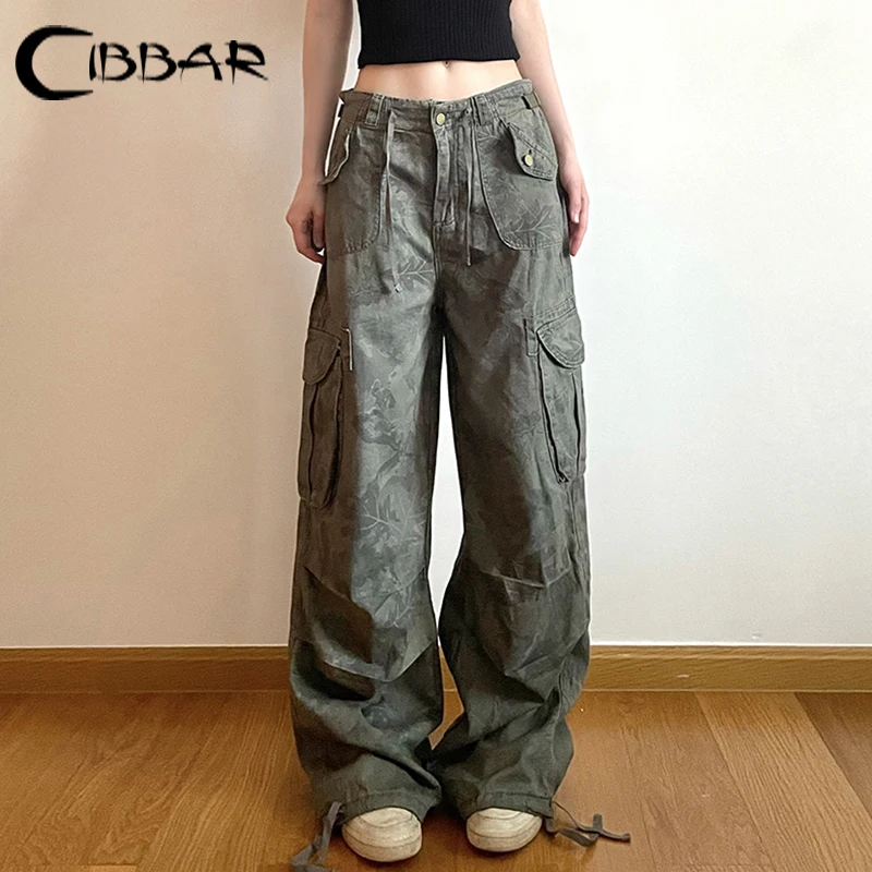

CIBBAR High Street Loose Jeans y2k Streetwear Low Rise Cargo Pants Harajuku Baggy Denim Pants Korean Fashion Women 90s Trousers