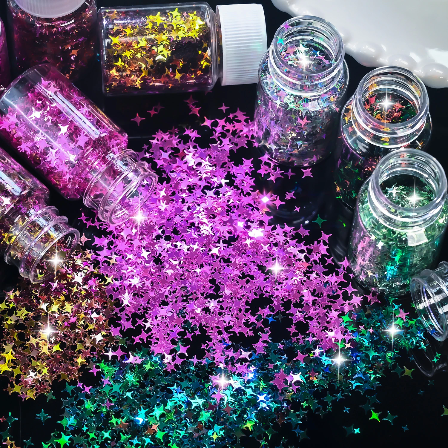 10Jars Holographic Four-Pointed Star Nail Art Glitter Sequins Laser Starburst Slice Nails Flakes Cross Stars Manicure Paillettes
