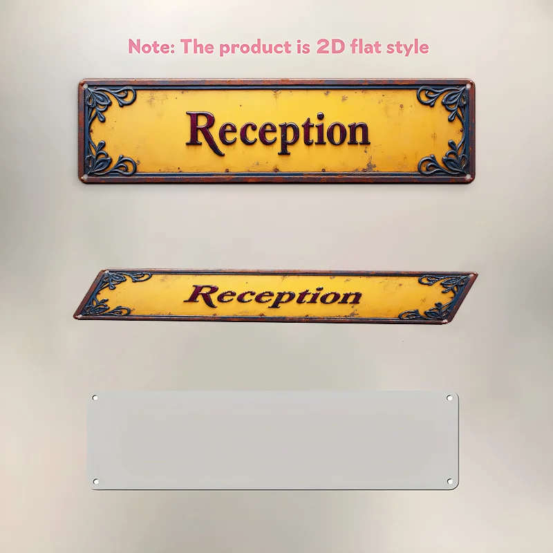 Flaches, großes, verziertes Empfangsschild im Vintage-Stil von 2D – Willkommens-/Empfangsschild aus robustem Aluminium mit goldenem Schriftzug und dunklem B