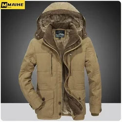 Men's Winter Thicken Cotton Snow Ski Hiking Jacket Warm Middle Aged Army Green Work Coat With Removable Hood Parkas Men Clothing