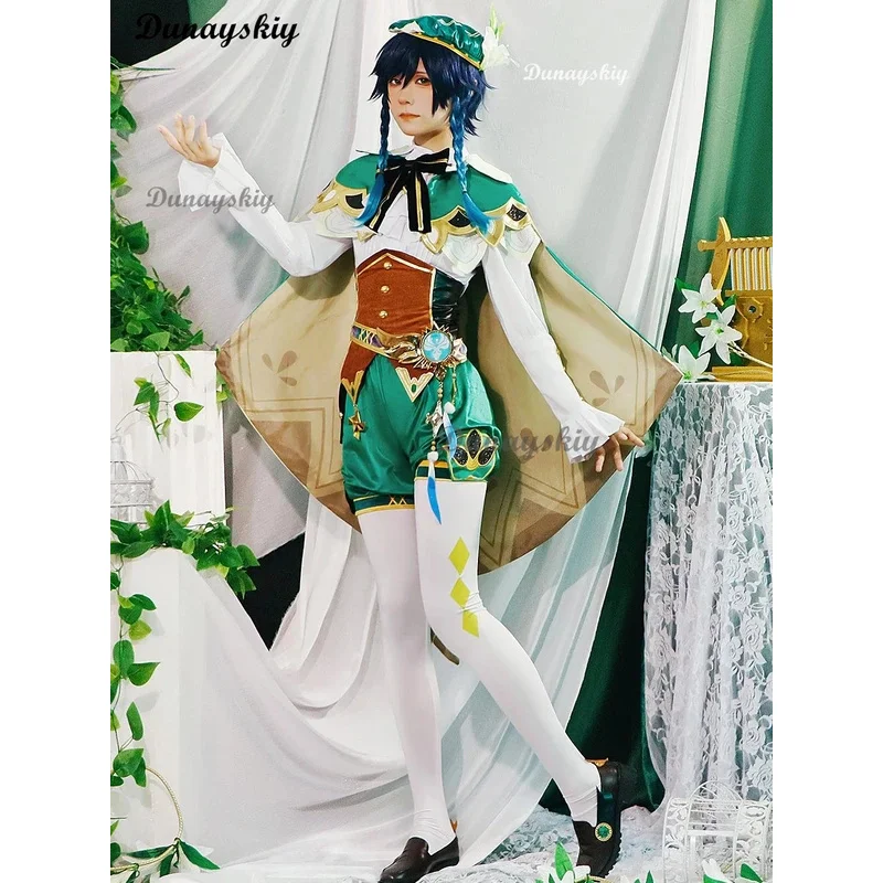 

CyVenti Cosplay Costume Genshin Impact Vest Shorts Wig Hat Cosplay Outfits Barbatos Wendi Windy Outfits Kids Adult Venti Comic C