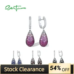 SANTUZZA Pure 925 Sterling Silver Drop Earrings For Women Sparkling  Multi Color Gem Stone Oval Birthday Party Gift Fine Jewelry