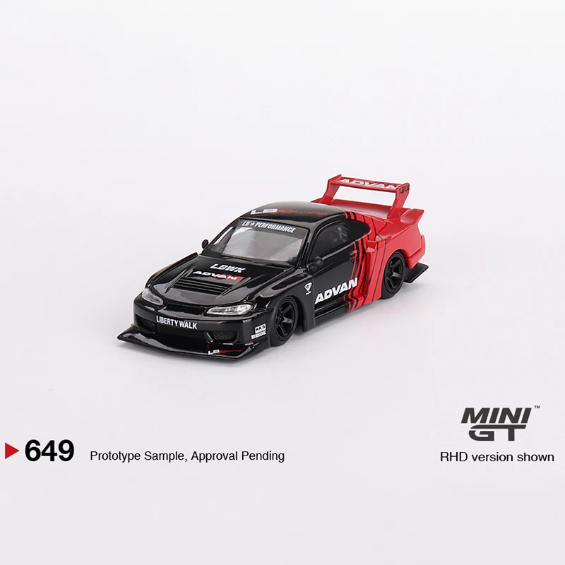 MINI GT 1:64 ADVAN Mercedes Benz transporter + Nissan S15 Racing car + Tent alloy die-cast model, boy toy, children's gift