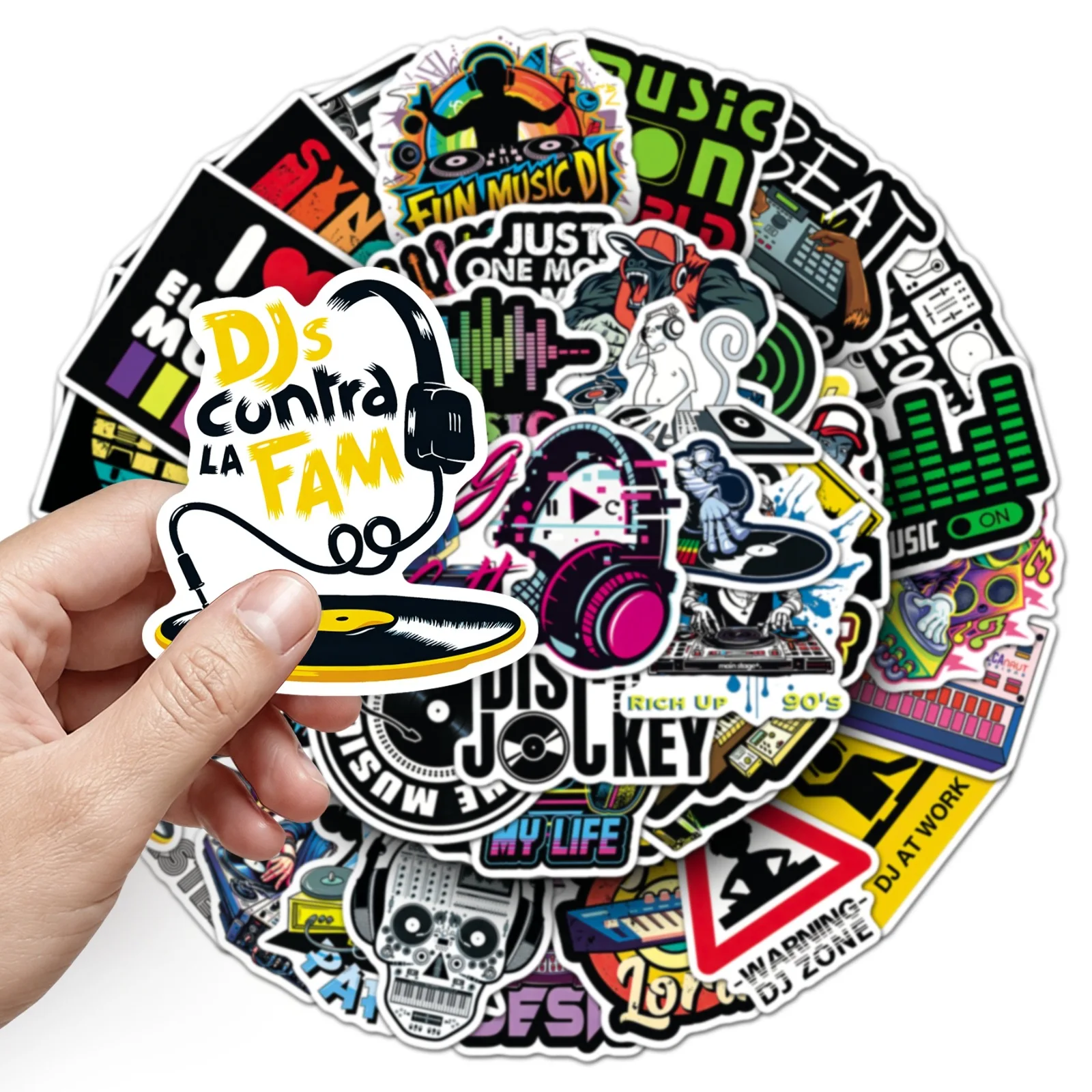 10/50PCS Cool Electronic Music Stickers Trendy Cartoon Decoration Light and Cheerful Melody Toys Laptop Guitar Graffiti Decals