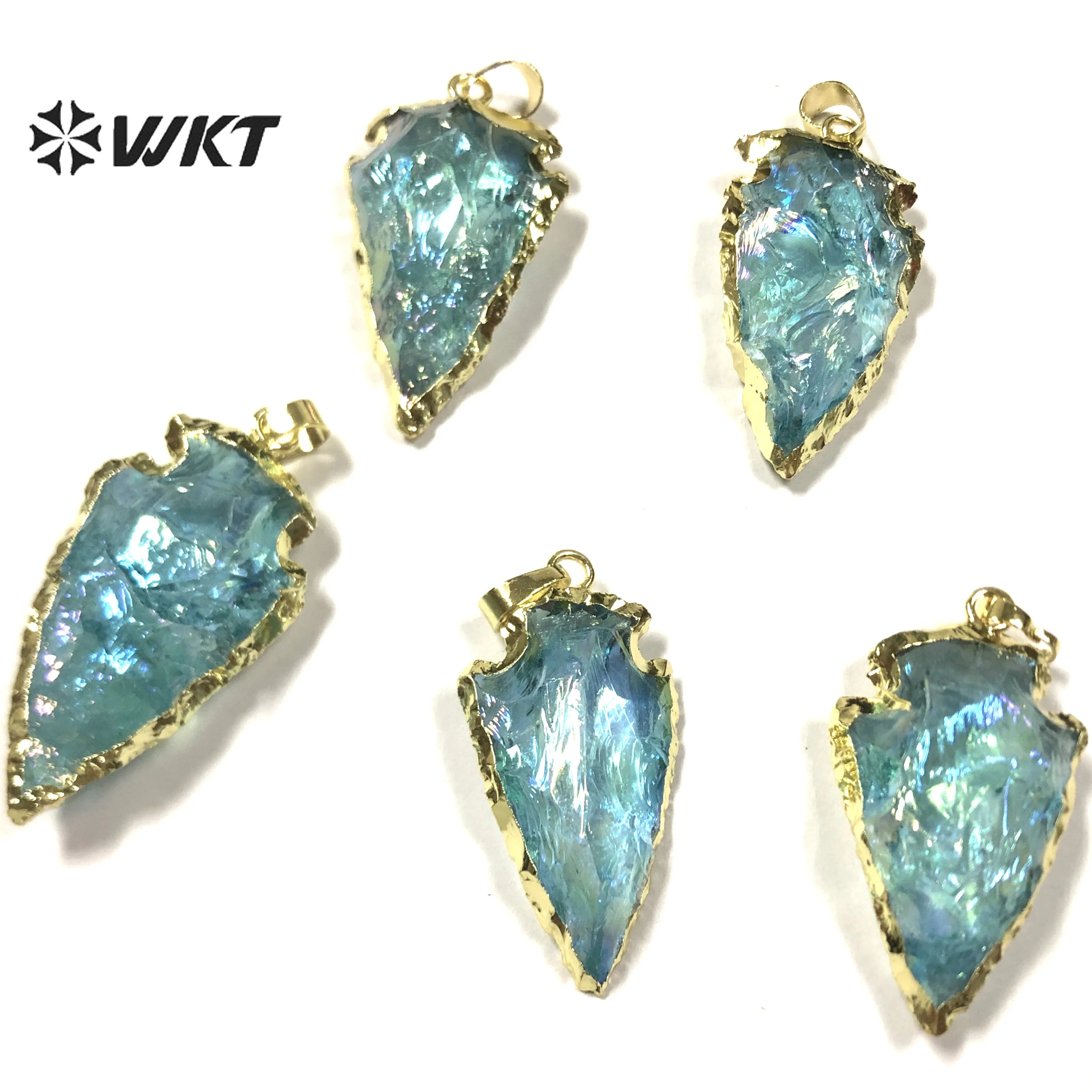 WT-P1776 WKT Original Design Natural Aqua Raw Crystal Quartz Pendants Arrow Shape Blue Crystal Pendant Jewelry genshin impact