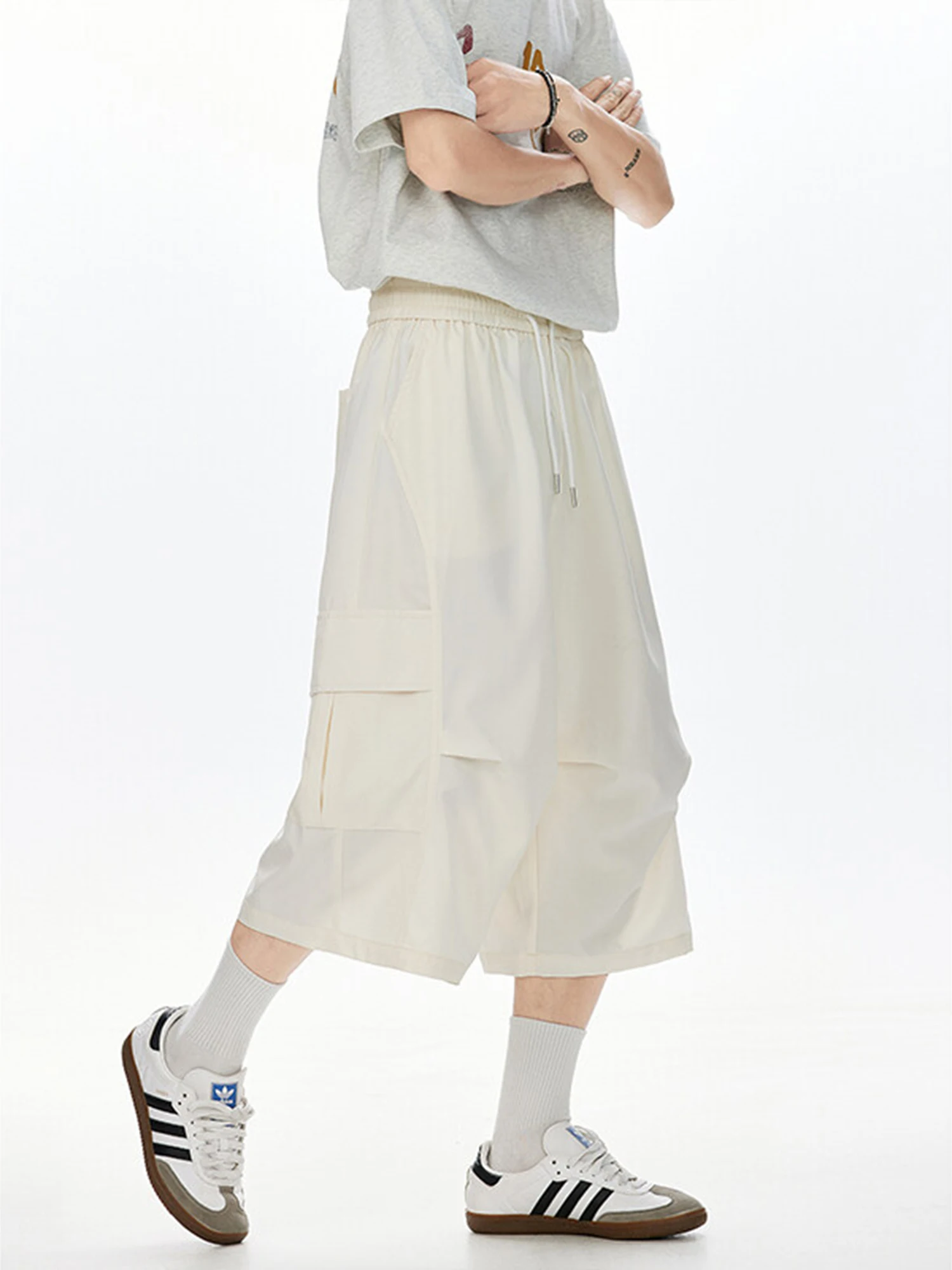 الرجال الصيف رقيقة الحرير الجليد عمال orts عادية فضفاض مستقيم الساق كوي الجافة واسعة الساق عادية 7/8 طول بنطلون