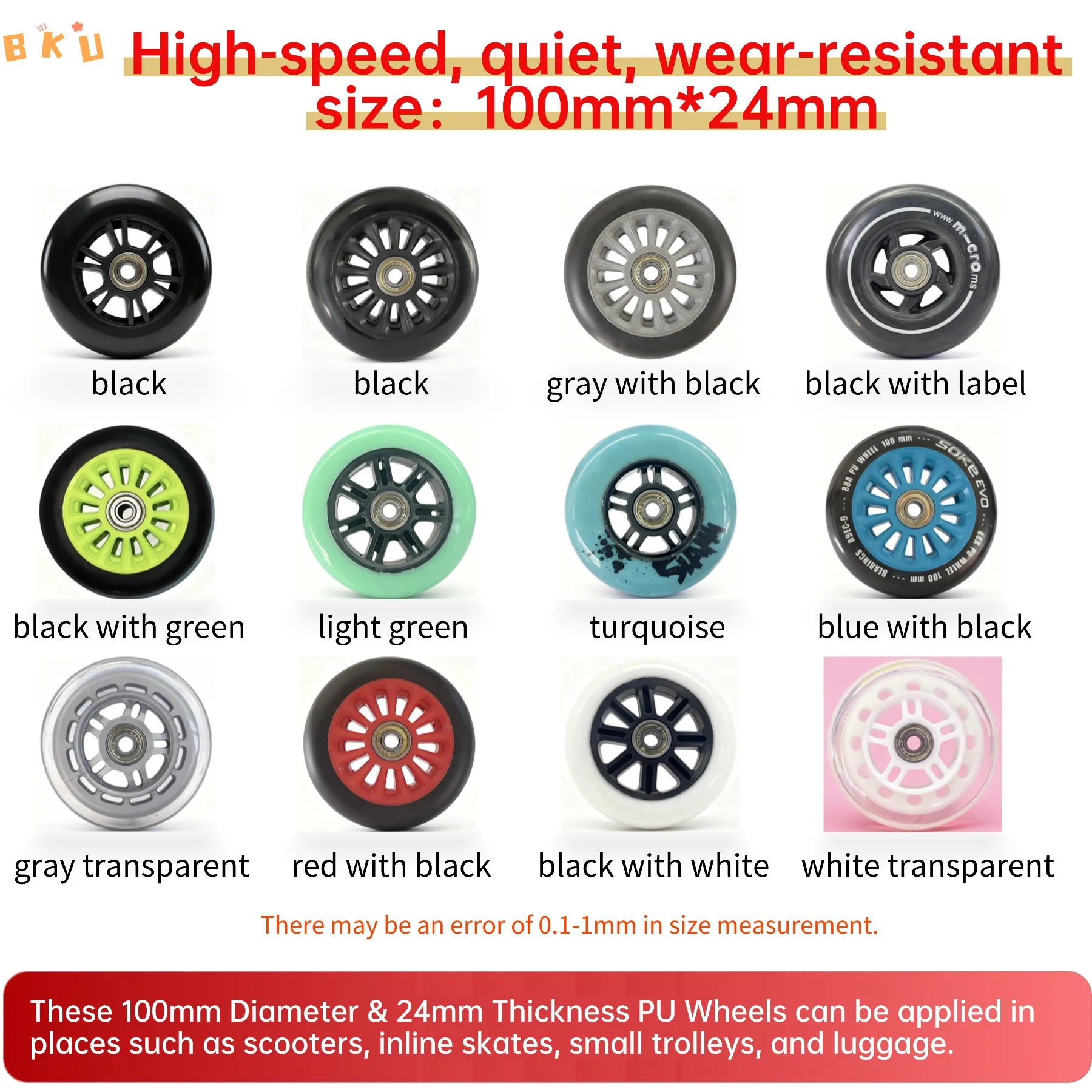 

2-Pack 100mm (4 Inch) Inline Skate Wheels with ABEC-7 Bearings, PP+PU Replacement Wheels for Scooters, Strollers, Roller Skates