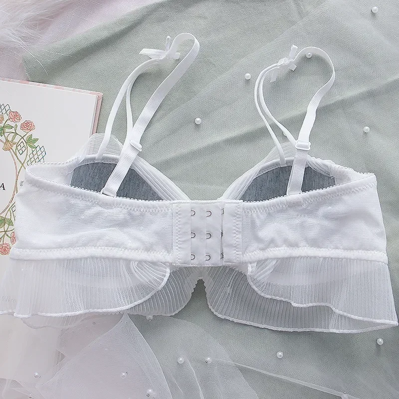 2026 Neues Süßes Lolita-Schleifen-Mesh-BH-Set, Süßer Rüschen-BH ohne Bügel, Bequeme Unterwäsche im japanischen Stil für Mädchen – Detail 8