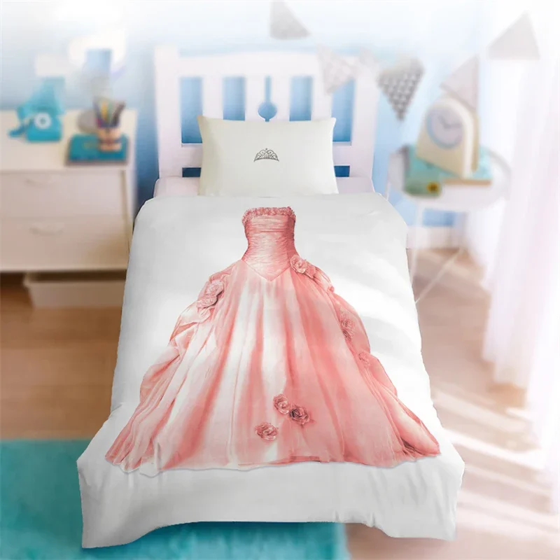 Princess Dress Bedding Set 3D Print Fashion Creative Duvet Cover Microfiber Mermaid Quilt Cover Single For Kids Girls Teen Decor