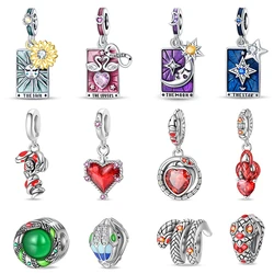 100% 925 Sterling Silver Exquisite Tarot Cards Bracelet Pendants Blood Red Fire Snake Rose Charms Beads DIY Jewelry For Women