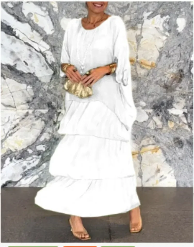 Abiti da donna 2024 Fashion New Chiffon Mesh Bat Sleeve girocollo abito lungo per le donne