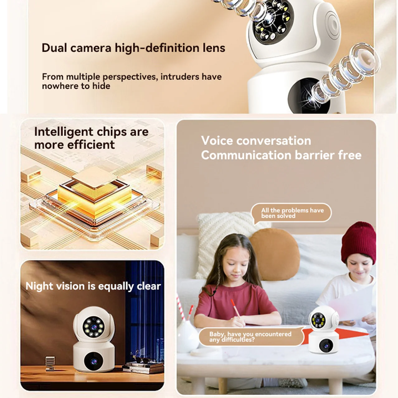 Xiaomi Doppia lente 360 ° Telecamera girevole 4K WiFi Sorveglianza Monitoraggio automatico Audio bidirezionale Monitor per visione notturna Smart Home Mini telecamera