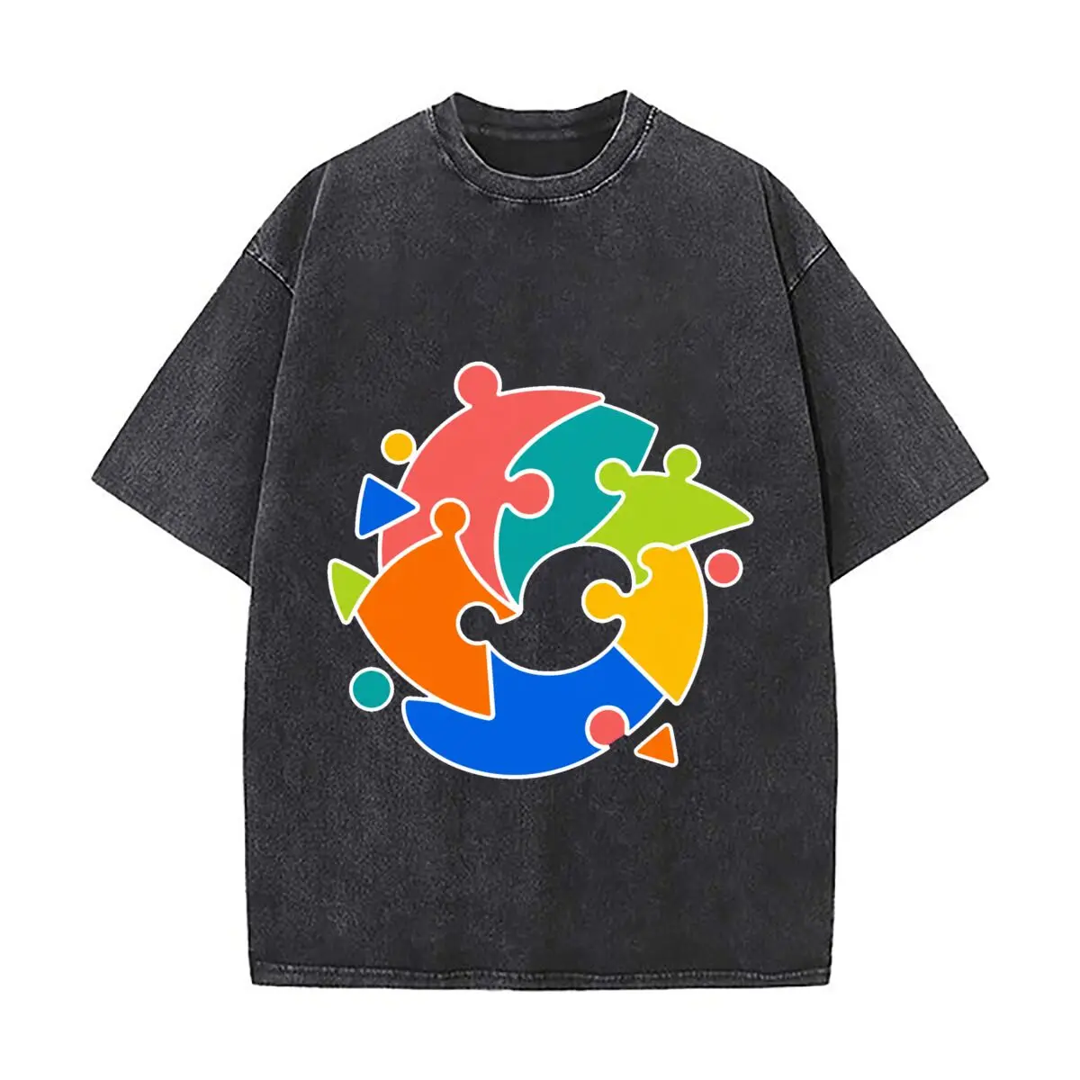 T-shirt Homme Décontracté d'Été à Manches Courtes, Motif Pop Rétro Effet Vieilli et Délavé, Puzzle Unitaire Coloré