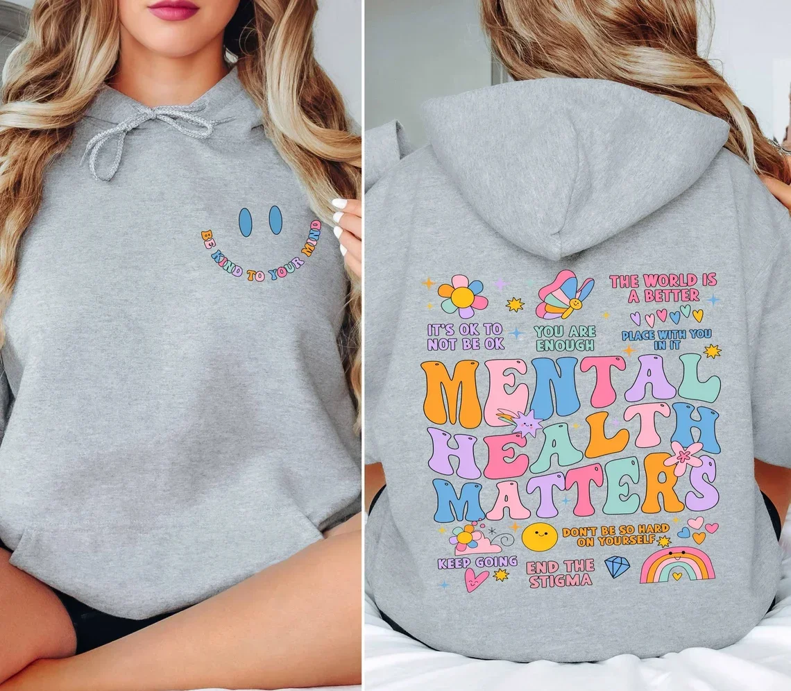 Mental Health Issues Sweatshirt Womens Inspirational Mental Health Anxiety Positive Quotes Long Sleeve Sweatshirt Fleece Clothin