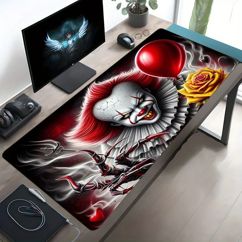 لوحة ماوس للألعاب Pennywise IT Horror Movie Pennywise - قاعدة مطاطية غير قابلة للانزلاق، لوحة ماوس كبيرة مع بالون أحمر وتصميم زهور لـ
