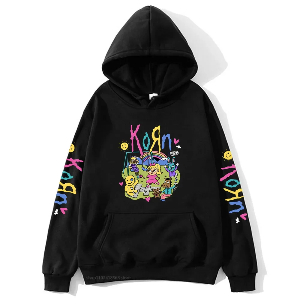 

Cartoon Graphic Korn Hoodies Kawaii Music Band Print Sweatshirts Mens Clothes Winter Casual Fleece Streetwear Women Unisex Tops