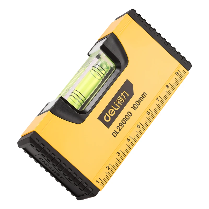 Deli Mini 100mm Portable Pocket Level High Precision Magnetic Aluminum Spirit Bubble for Horizontal Measurement