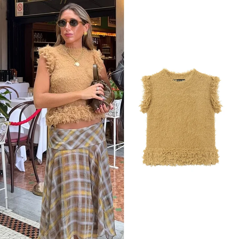 

Женский осенний свитер, жилеты, новинка 2025, модный эластичный тонкий элегантный короткий свитер, женские осенние шикарные молодежные уличные пуловеры, жилеты