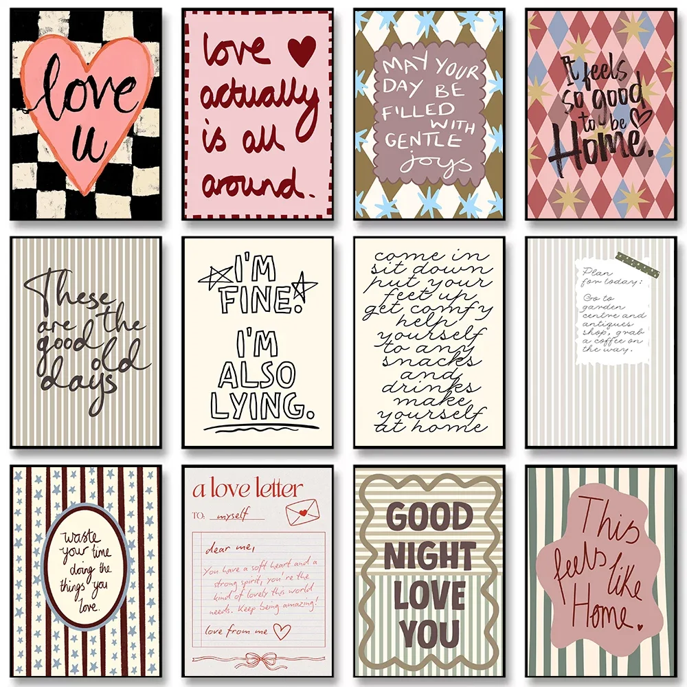 Frameless Canvas PaintingHand-drawn Retro Inspirational Love Quotes Warm Whimsical FontsCanvas Painting Wall Art Poster Picture
