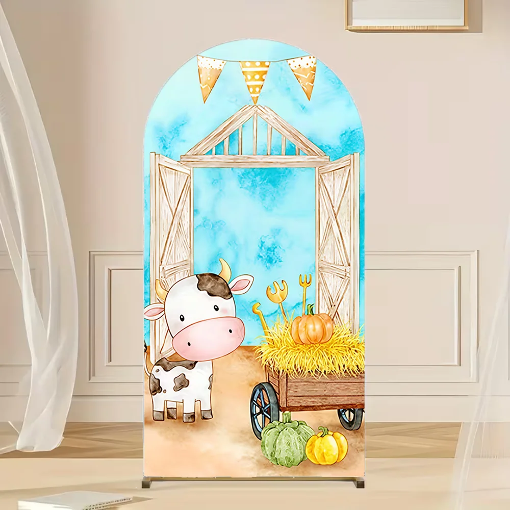

Farm Themed Arch Backdrop Cover Windmill Milk Cow Chick Blue Boy Pink Girl Birthday Baby Shower Party Decor Background