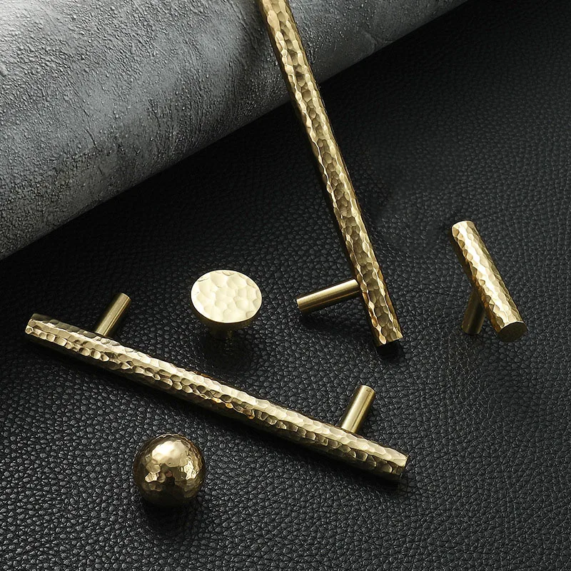 Brass Cabinet Handles Hammered Wardrobe Knobs Drawer Pulls American/Nordic Furniture Hardware Light Brass Gold