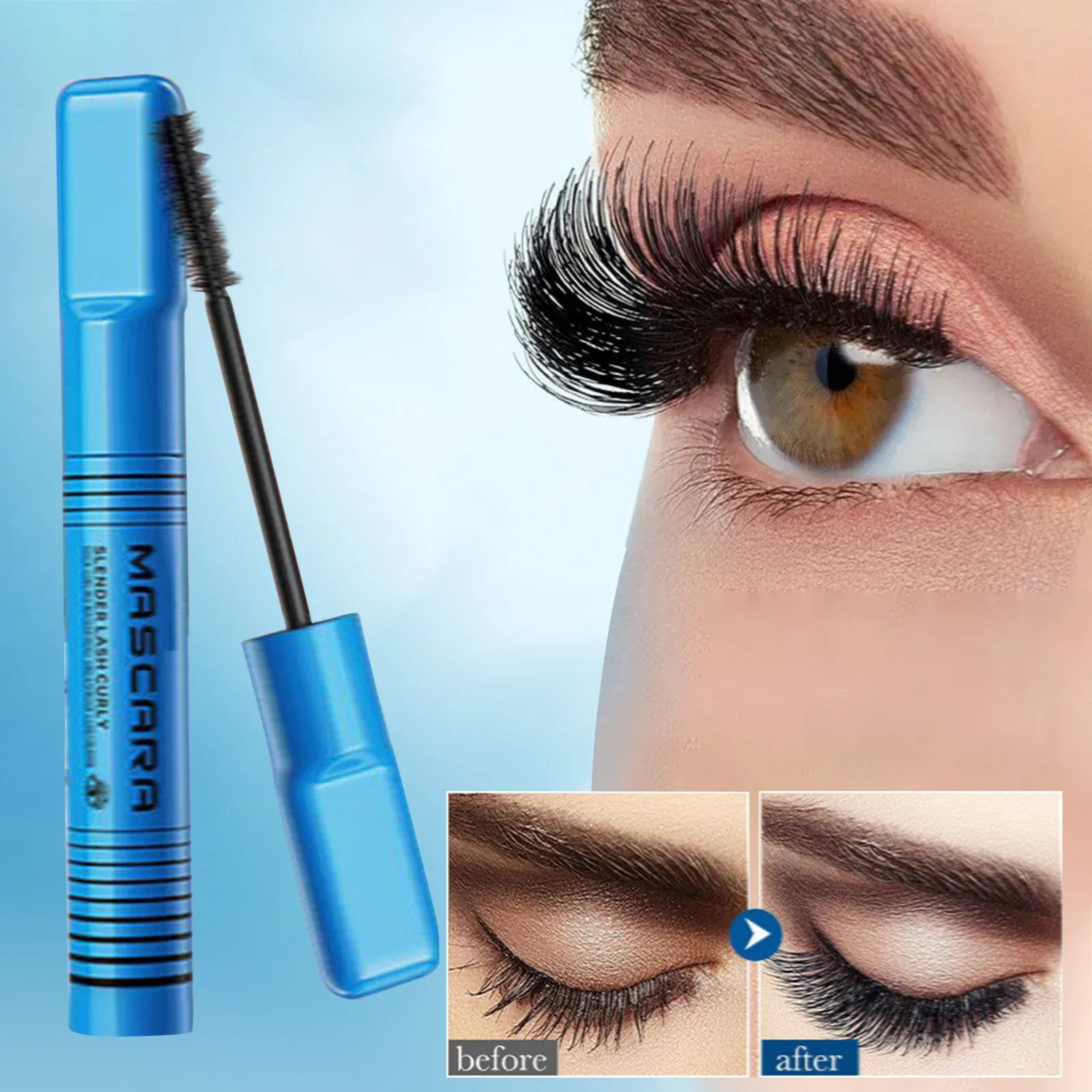 Rotolo per trucco modellante per ciglia, occhi arricciati e snelli neri, occhi ingranditori, mascara impermeabile per trucco adatto per la data quotidiana