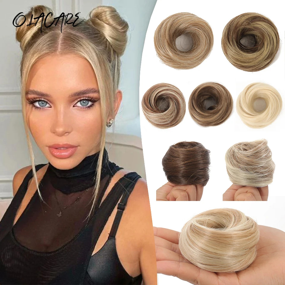 

OLACARE Messy Straight Bun Chignon Donut Hair Pad Elastic Hair Rope Rubber Band Synthetic Hairpiece Hair Accessories for Women