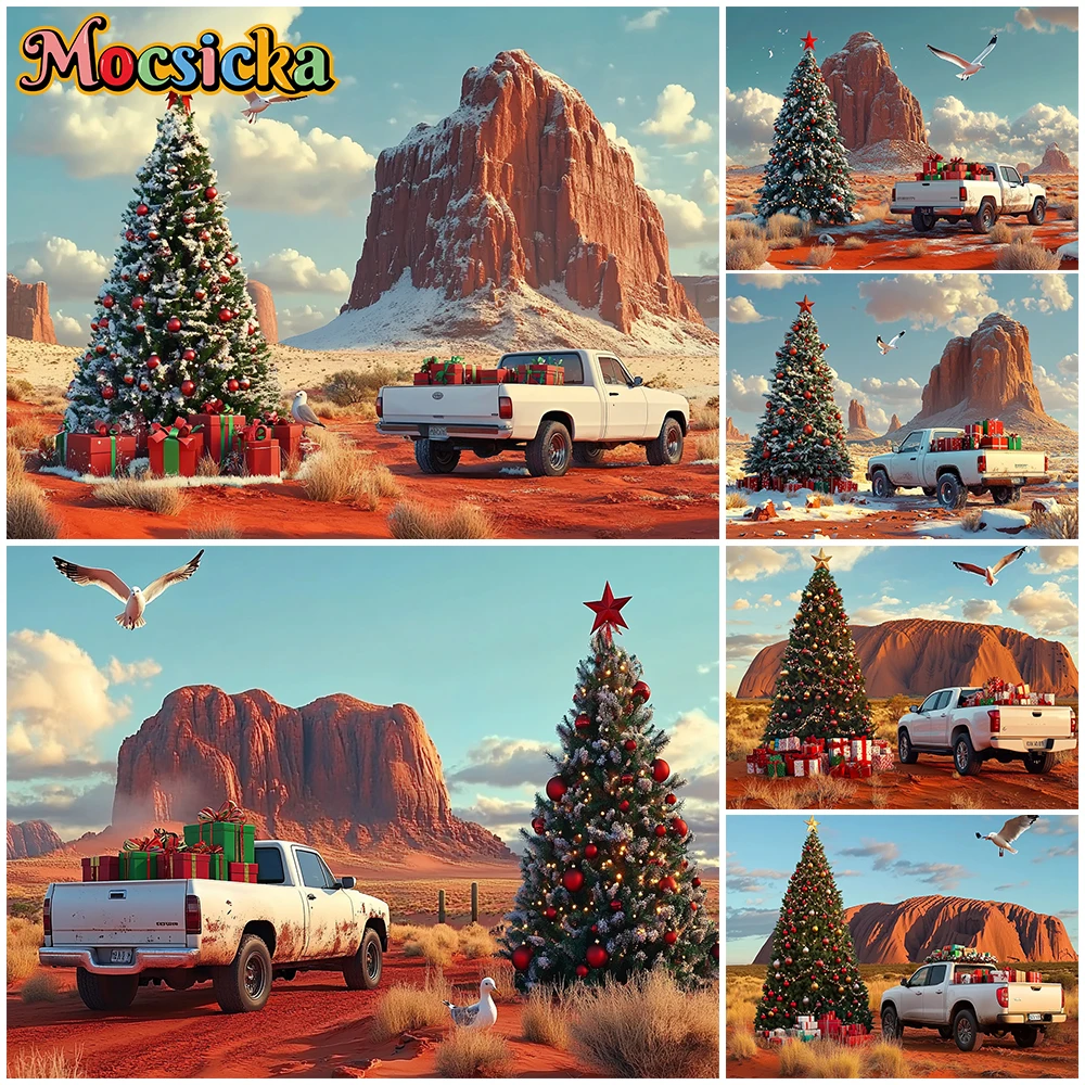 

Mocsicka Merry Christmas Backdrop New Year Party Xmas Tree Truck Mountain Festival Background Decorations Studio Props Wallpaper