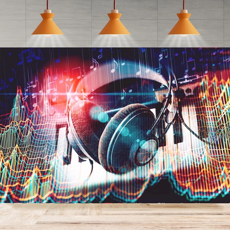 

Headphone Music Photography Backdrop Music Notation Concert Party Dance Background Wall Party Decor Poster Banner