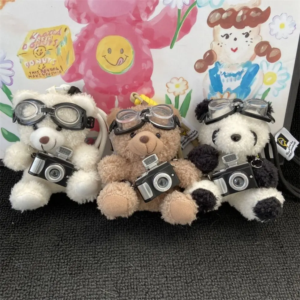 

With Glasses Pilot Bear Keychain Animals Camera Panda Plush Doll Keychain Stuffed Cute Bear Doll Bag Pendant Car Keyring