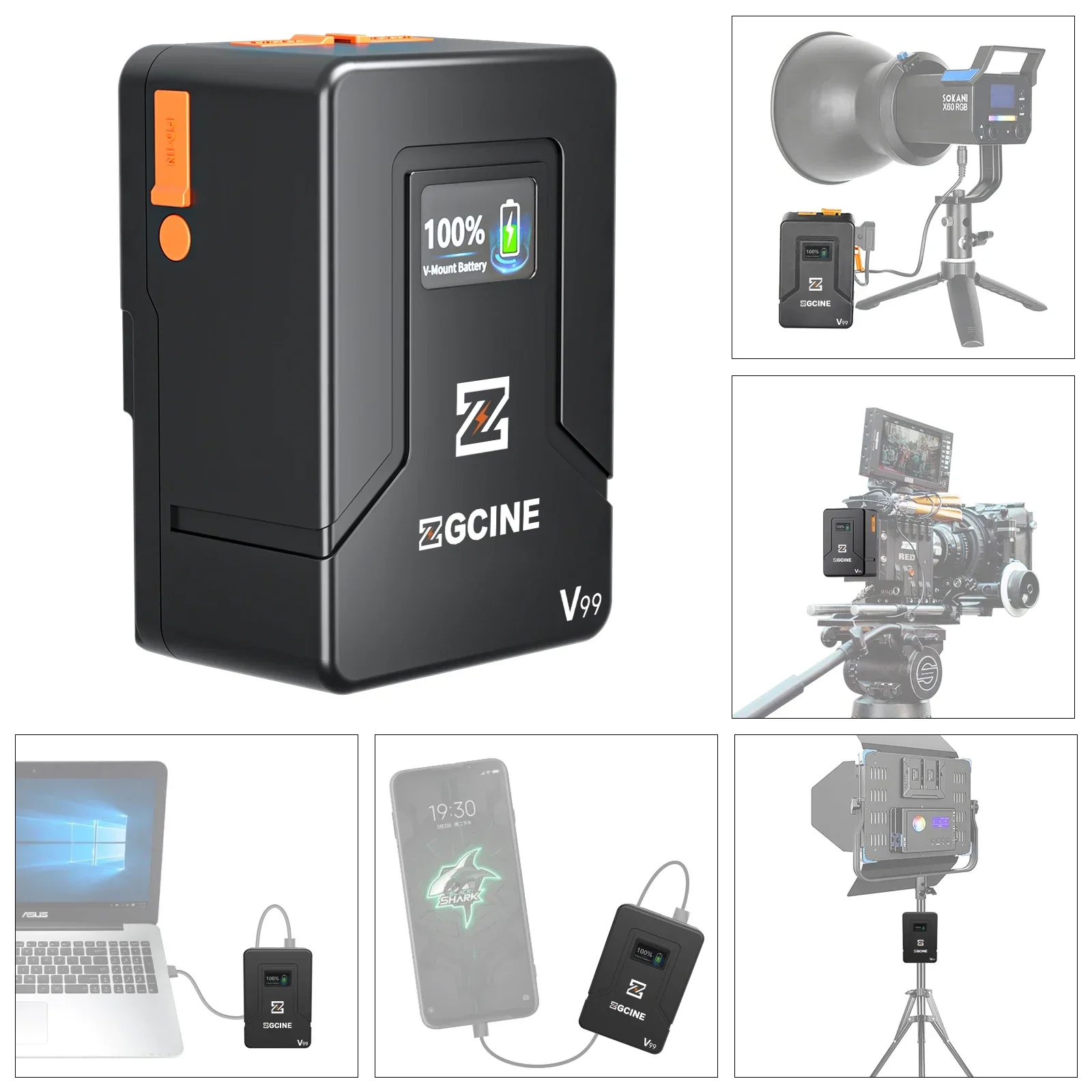 ZGCINE ZG-V99 V جبل بطارية V-قفل بطارية ليثيوم لبطاريات الجيب الصغيرة USB من النوع C للكاميرات والهواتف الذكية وأجهزة الكمبيوتر المحمولة