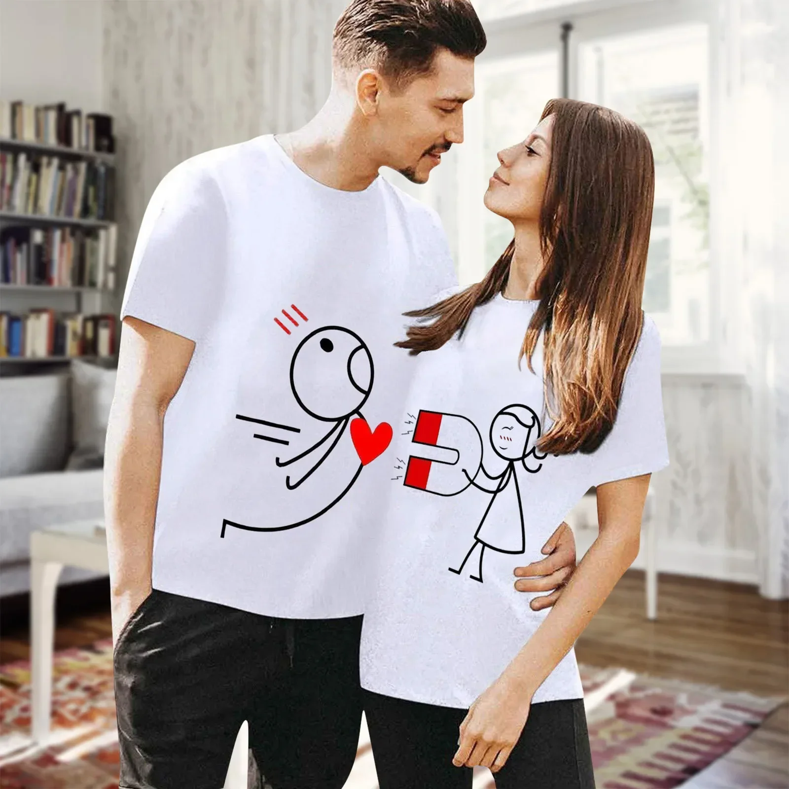 

Valentine’s Day Woman T-shirt Summer Short Sleeve Female Tee Unisex Lover Cartoon Couple Kawaii Clothes Tops