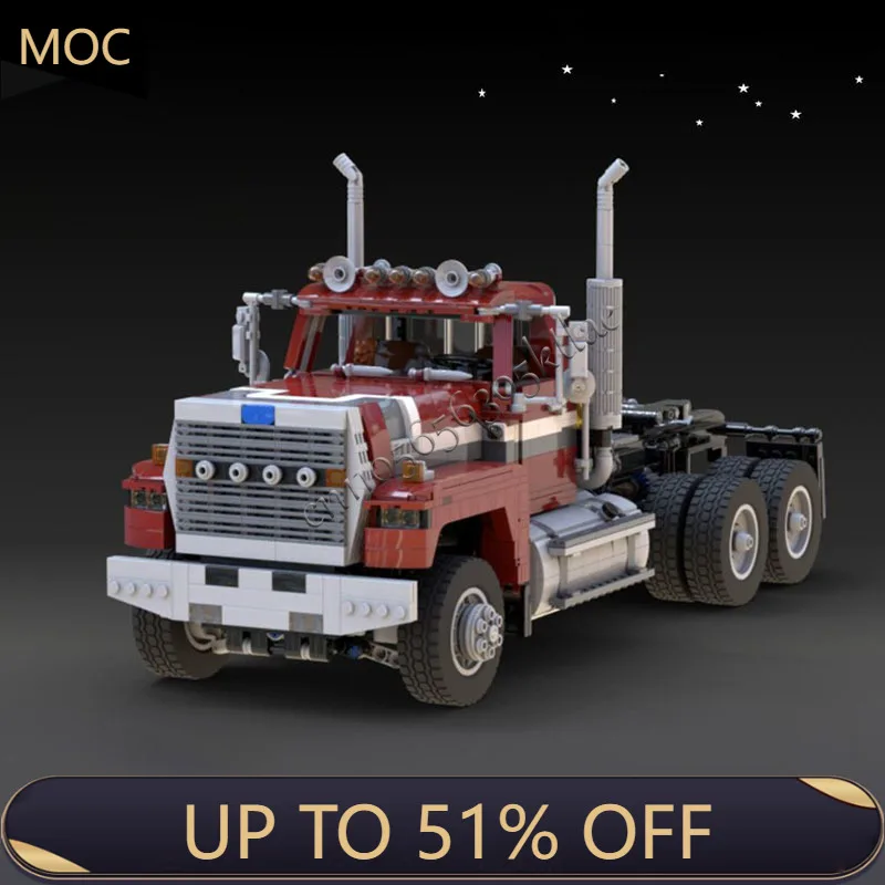 

Hot 2208 PCS MOC City Engineering Red Vintage Semi Trailer Truck Model Technology Building Blocks Creative Toys Christmas Gifts