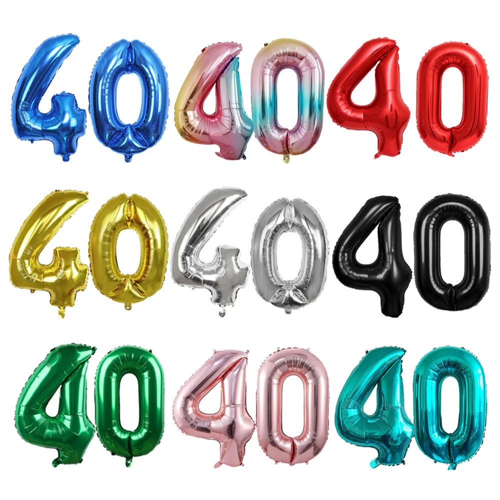 Number 40 Balloon 40 Digit Balloon Forty Blue Figure Green Globe 40th Birthday Big Large Red Rose Golden Black Colorful 32inch