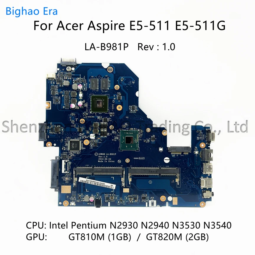 

A5WAM LA-B981P For Acer E5-511 E5-511G Laptop Motherboard With N2940 N3530 CPU GT820M 2GB-GPU NBMQX11005 NB.MQW11.004 100% Test