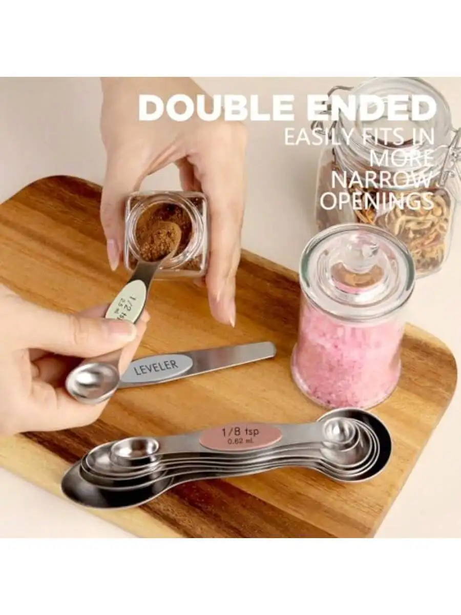

8-Piece Stainless Steel Double-Ended Measuring Spoons Set With Leveler For Kitchen