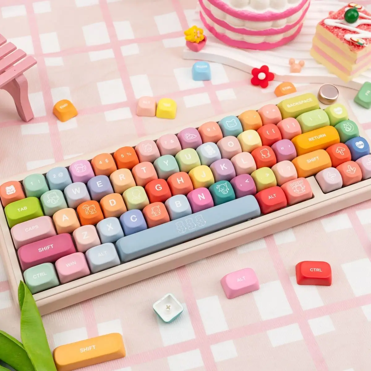 Korean Japanese Thailand Spanish MOA Gummy Bear Keycap Russian PBT 129 keys cap for mechanical keyboard DIY 61/68/75/84/87/98104