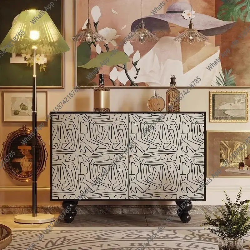 

Italian solid wood entrance cabinet retro light luxury French shoe cabinet storage sideboard hotel homestay storage