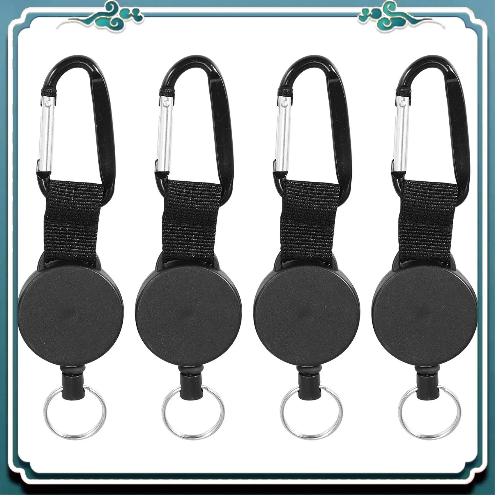 سهلة الاستخدام 4 قطع سلسلة مفاتيح قابلة للسحب شديدة التحمل حامل شارة قابل للسحب مشبك بكرة مع حبل سلك فولاذي 64 سم #4