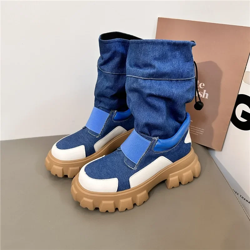 

Women Mixed Colors Booties Spring Autumn Round Toe Modern Boots Fashion Luxury Design Cozy Slip On Boots Platform Botas Mujer