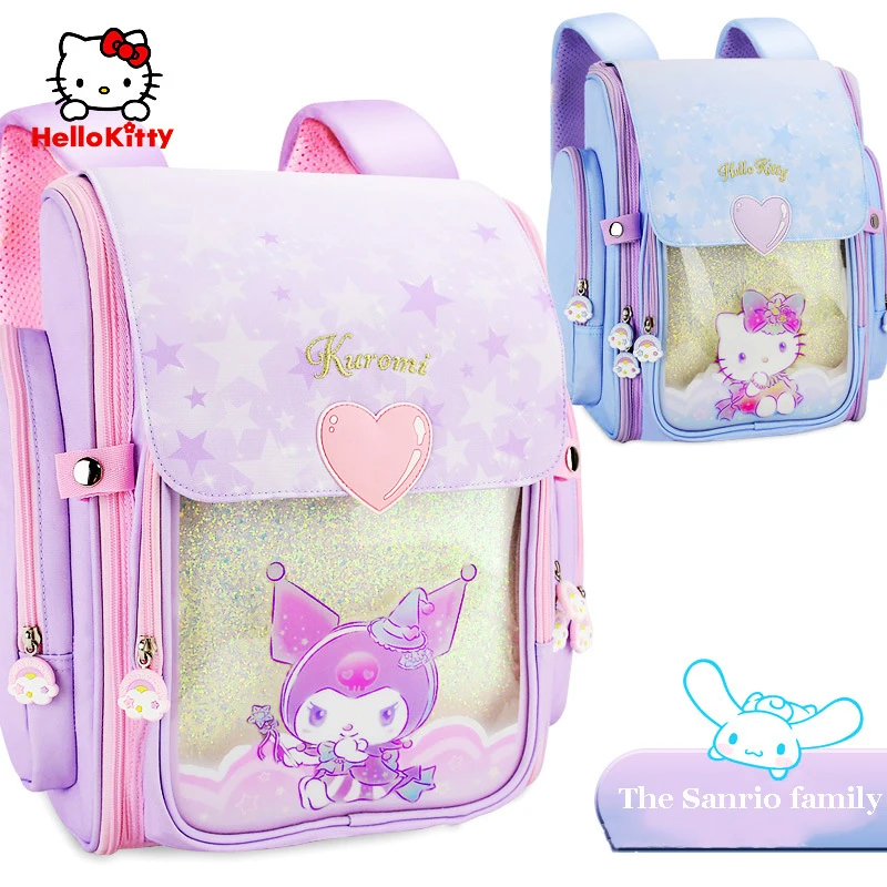 

Miniso Hello Kitty Kuromi Girls Lightweight Backpacks Children School Book Bags Kids Cute Schoolbag Student Grade 1-4 Waterproof