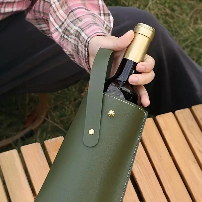 Leakproof Fake Leather Wine Bottle Bag Durable Portable Protective Tote Carrier for Dinner Date Picnic Gift Use