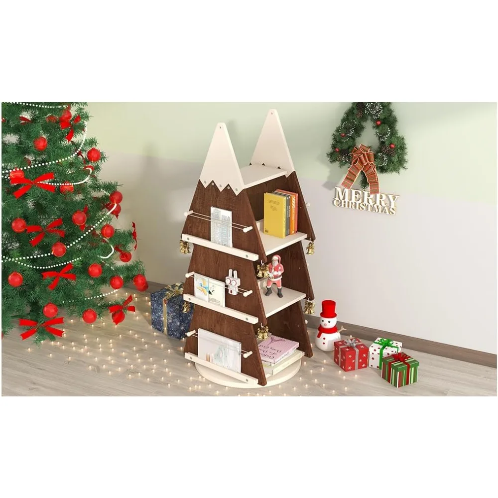 رف كتب خشبي دوار للأطفال - 360 درجة °   رف تخزين لغرفة الدراسة، منظم العرض بالجوز والكريمي