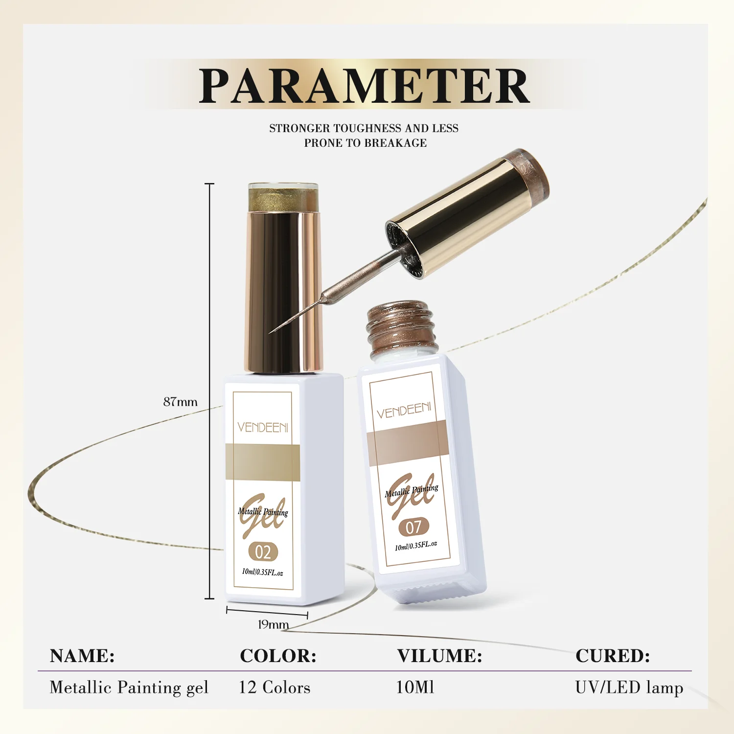 Vendeeni Best Quality Top Material 12colors Metallic Liner Gel Polish Collection 12ml Silver Rose Gold Metal Gel Liner Nail Art