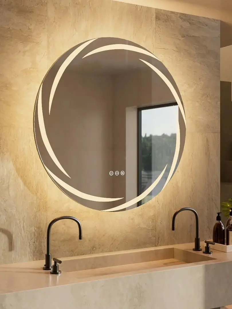 LUVODI Moderner LED-Badezimmerspiegel mit Kreisförmiger Hintergrundbeleuchtung Beleuchteter Schminkspiegel mit Antibeschlag-Funktion für das Bad