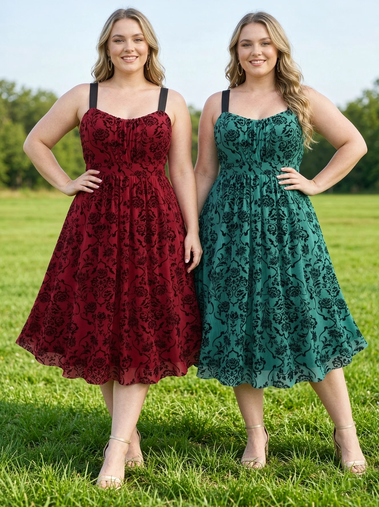 ROSEGAL Plus Size Retro Rockabilly Dress Flower Print Mesh Overlay Layered A Line Dress For Women Evening Party Prom Swing Dress